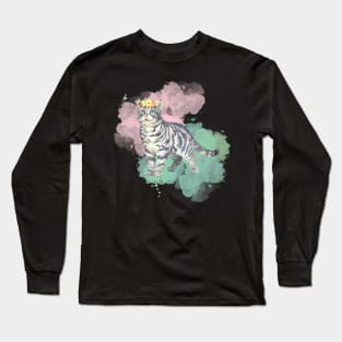 Pretty floral watercolor cat design Long Sleeve T-Shirt